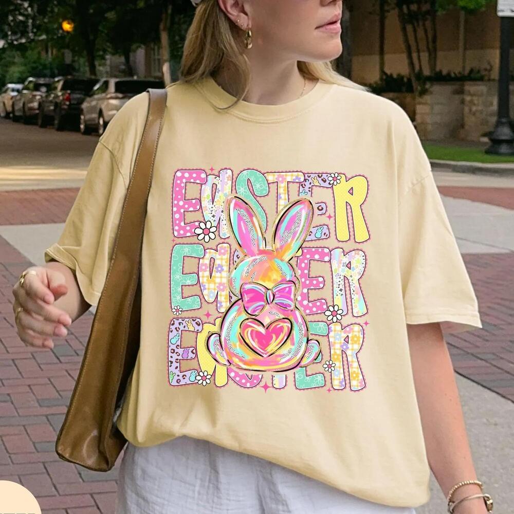Happy Easter Shirt Brushstroke Easter Bunny Kids Tee